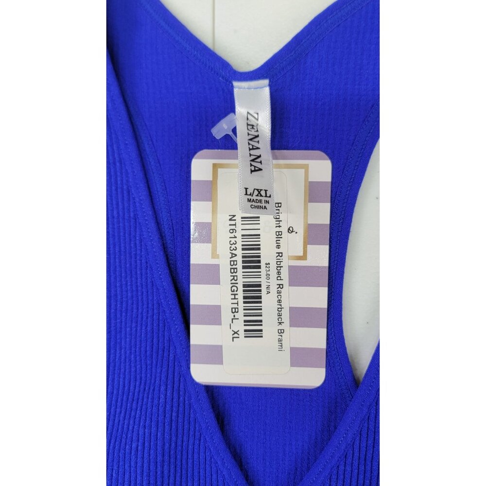Zenana Racerback Brami Top Bright Blue Ribbed Sleeveless V-Neck Womens L/XL - Picture 5 of 8